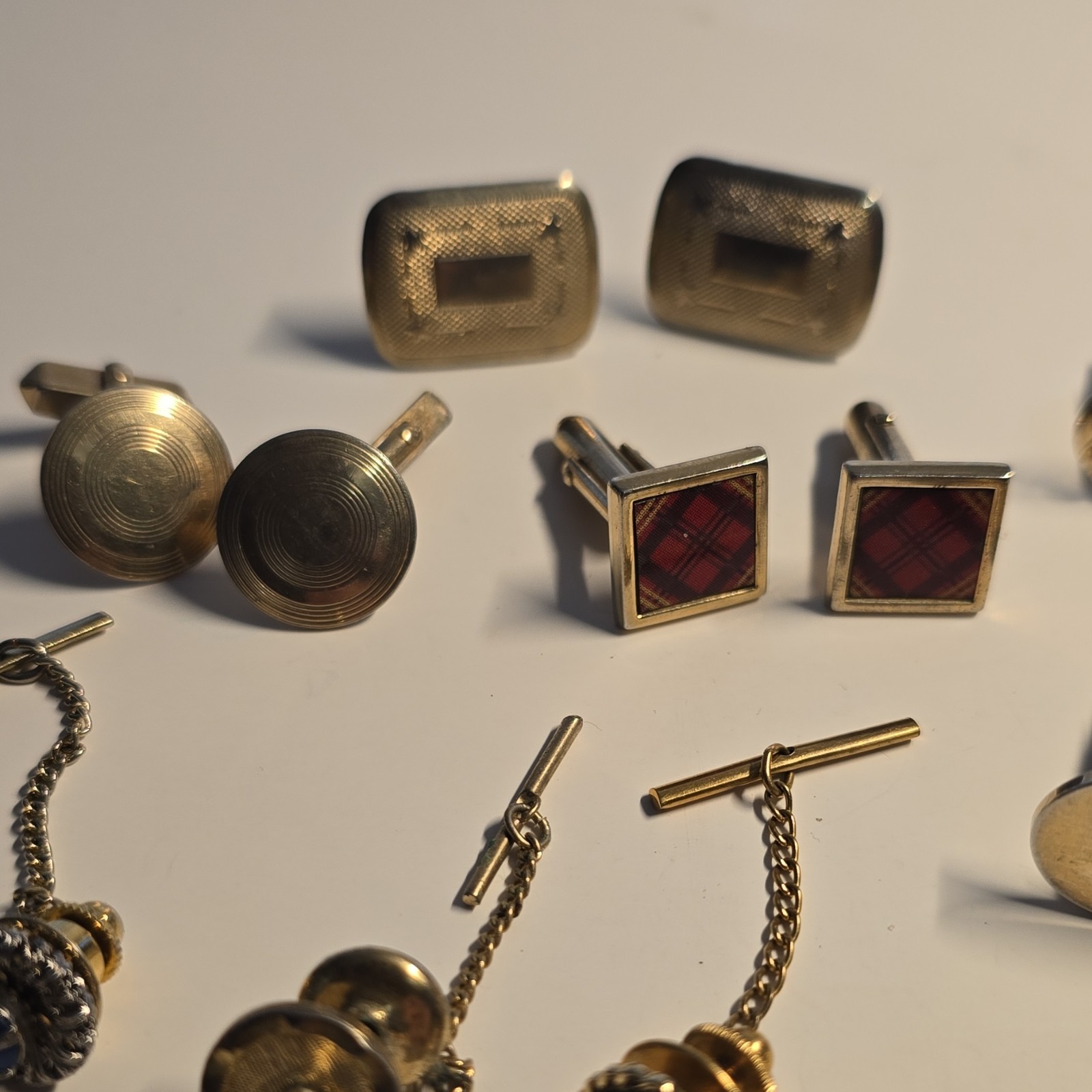 Vintage Pioneer Gold Tone Chain Link Tie Pins, Cufflinks Men’s lot of 19 Fashion