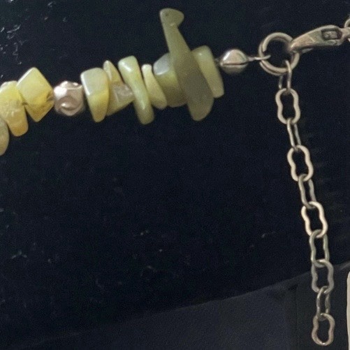 Vintage Chartreuse Resin & Stone Necklace — 1960s Modernist Organic Form
