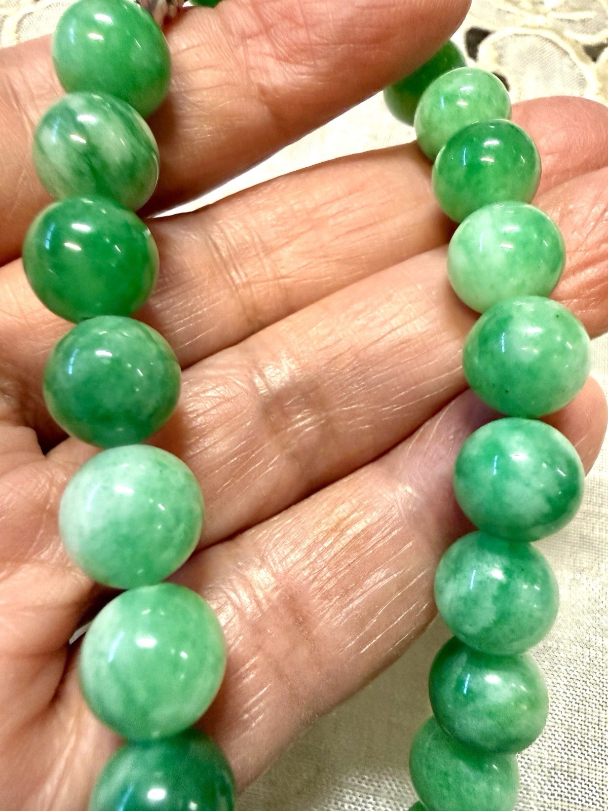Vintage Green Jadeite Bead Necklace, Presidium Tested, Approx. 18 Inches