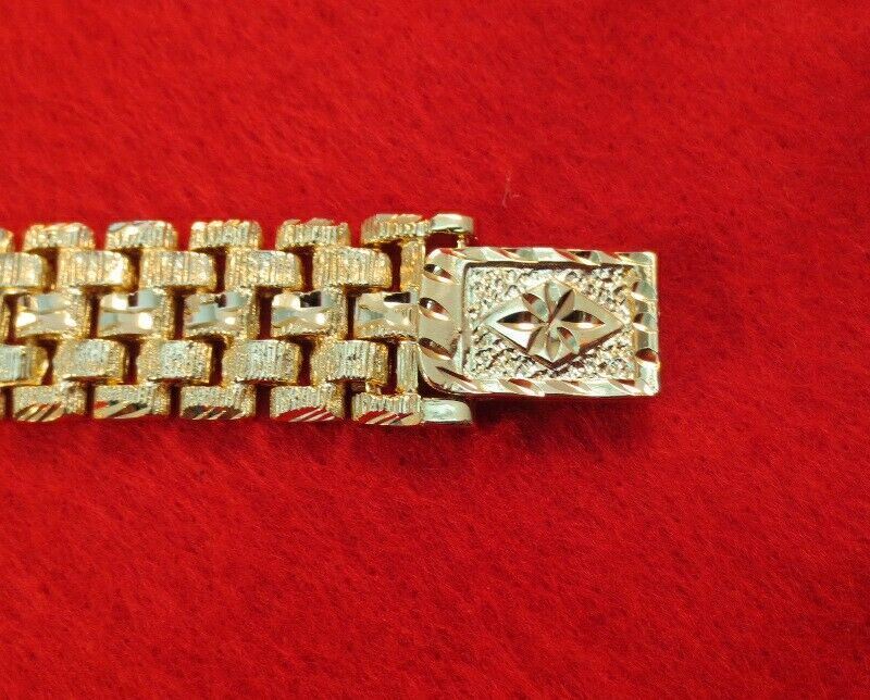 MENS 7″ 14KT PLATED DESIGNER NUGGET 3/4 INCH WIDE BRACELET BLING BLING -150