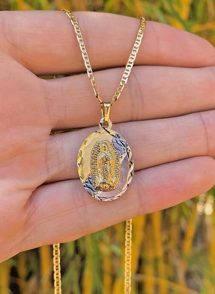 Virgem De Guadalupe Necklace Mariner Chain 24″ 14K Gold Filled Jewelry For Mens