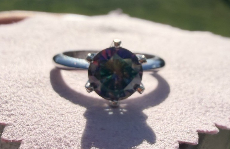 Sterling Silver mystic topaz (8.8×8.7mm) Round ring size 7