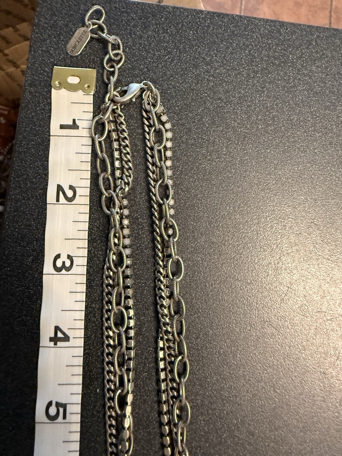 Doncaster Faux Pearl Multi Strand Chain Statement Necklace Silver Tone ~24-27″
