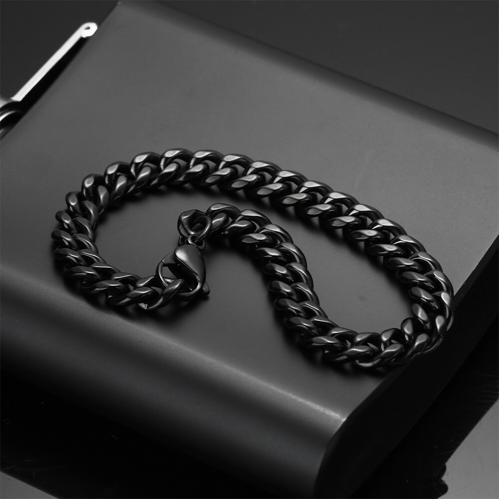 Basic Punk Stainless Steel 7mm Cuban Necklaces Bracelet For Men Women Black