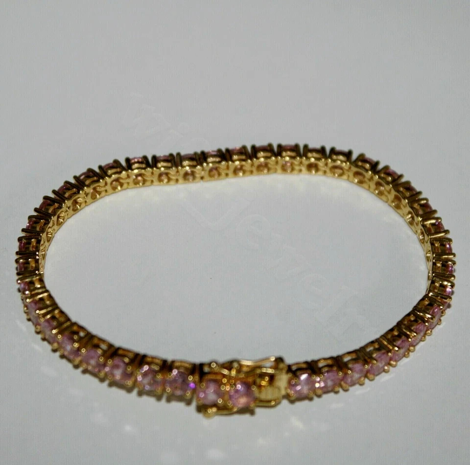 4.00 Ct Round Cut Natural Pink Sapphire Tennis Bracelet 14K Solid Yellow Gold