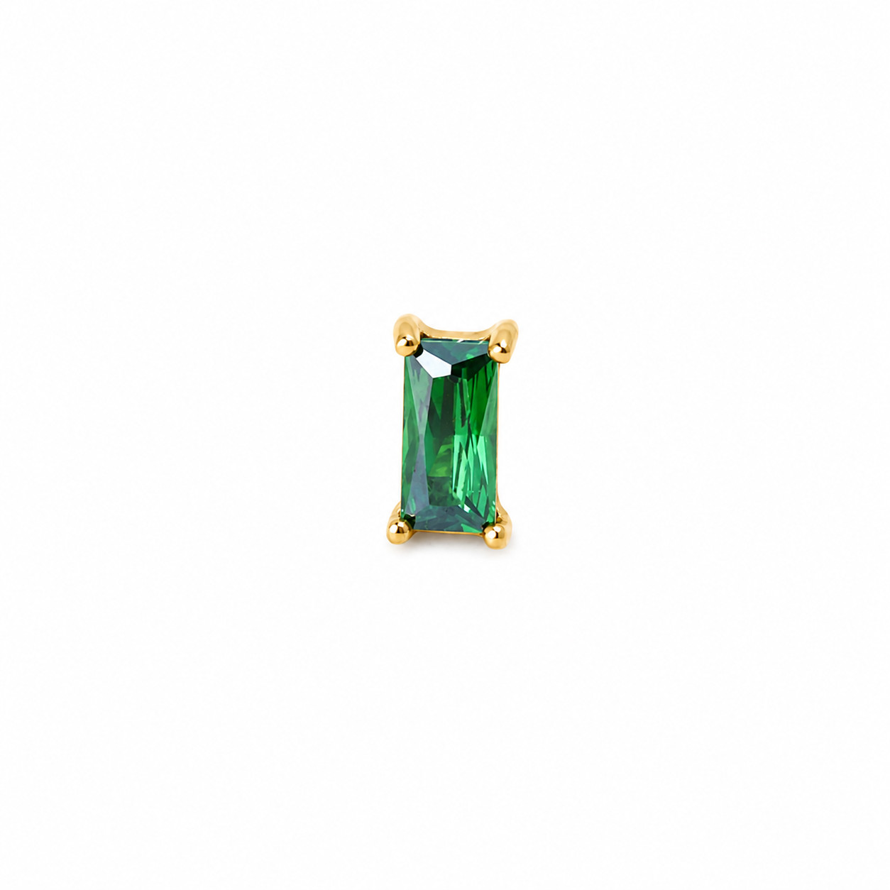 Emerald Baguette CZ Titanium Flat Back Labret Stud Threadless Push Pin 16G-20G