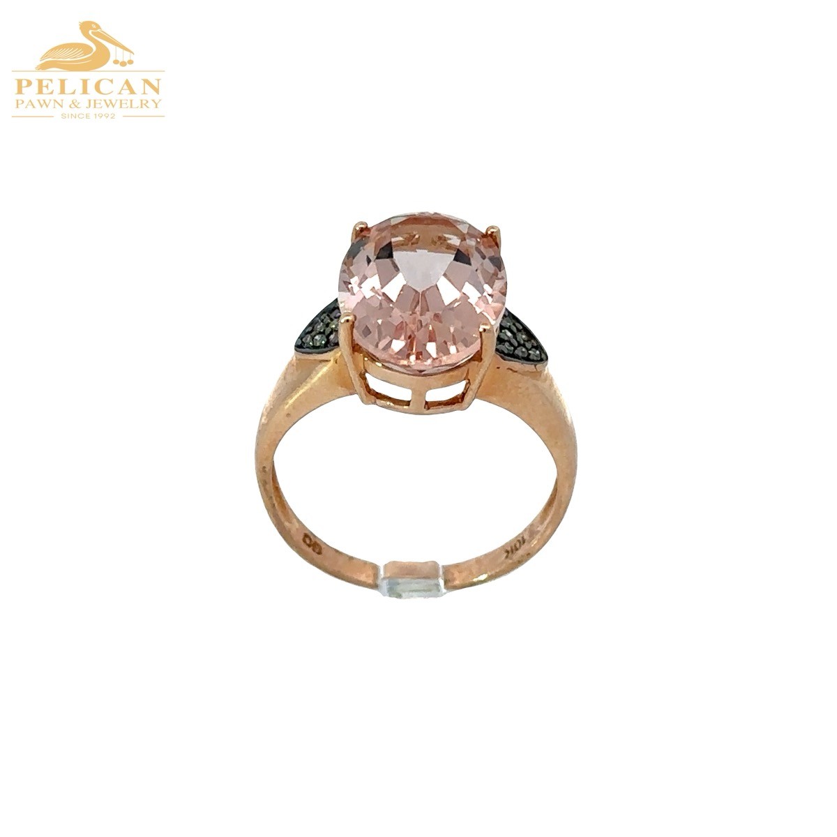 10K Rose Gold Morganite & Champagne Diamond Oval Ring .012 CTW (PBR119582)