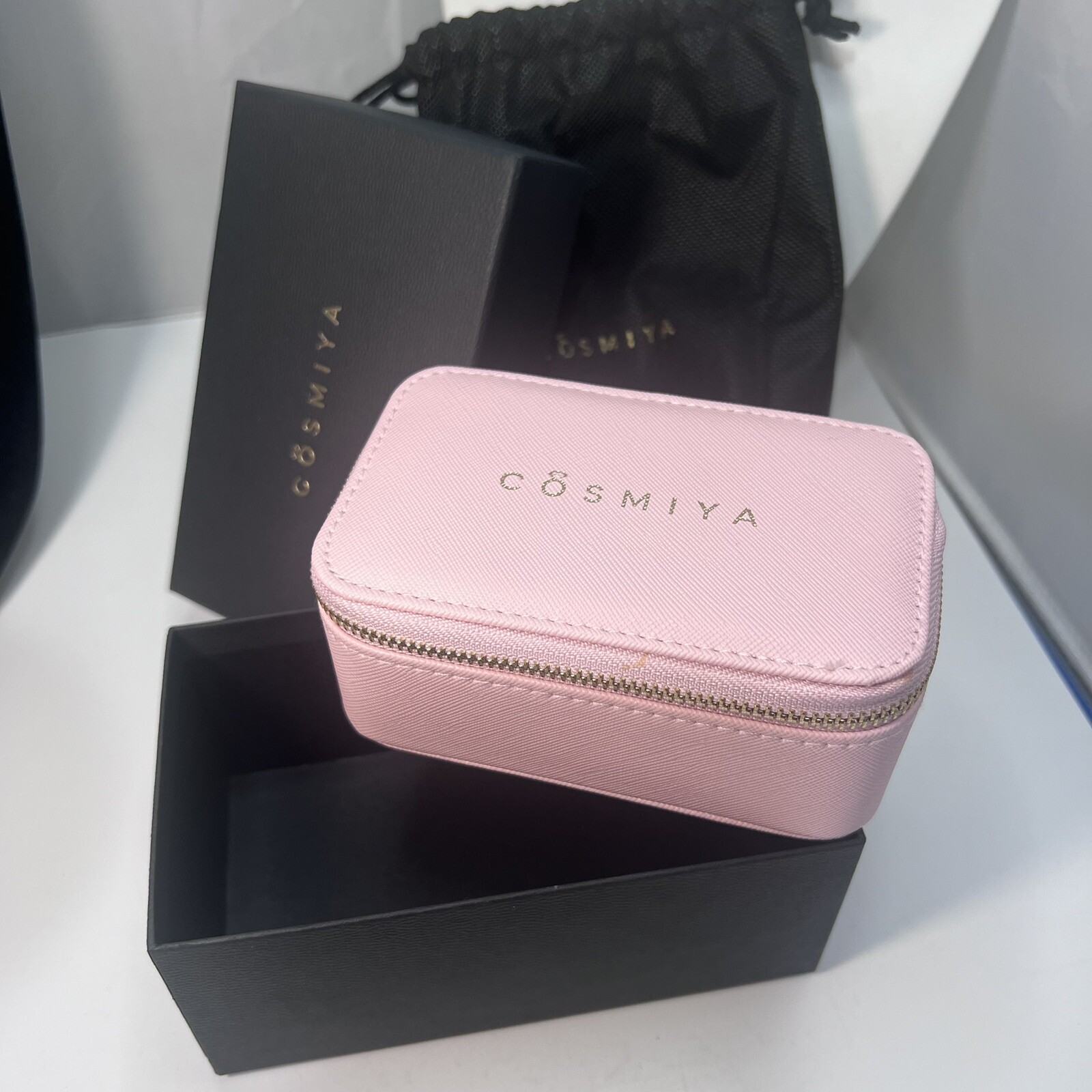 Cosmiya Small Faux Leather Pink Travel Jewelry Box Zipper Closure Brand NIB