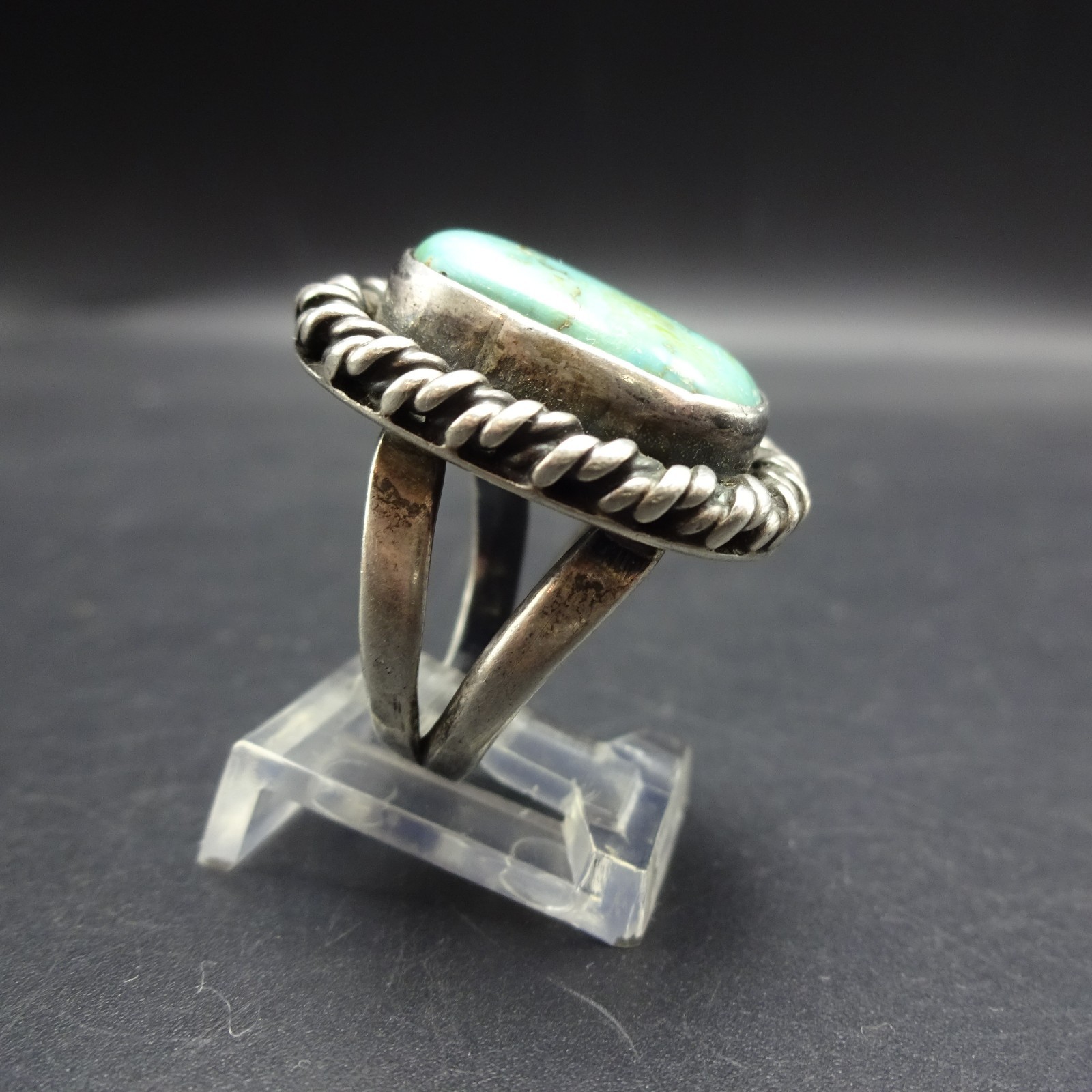 Old 1960s 1970s TURQUOISE Sterling Silver RING size 6.75 Vintage Pawn