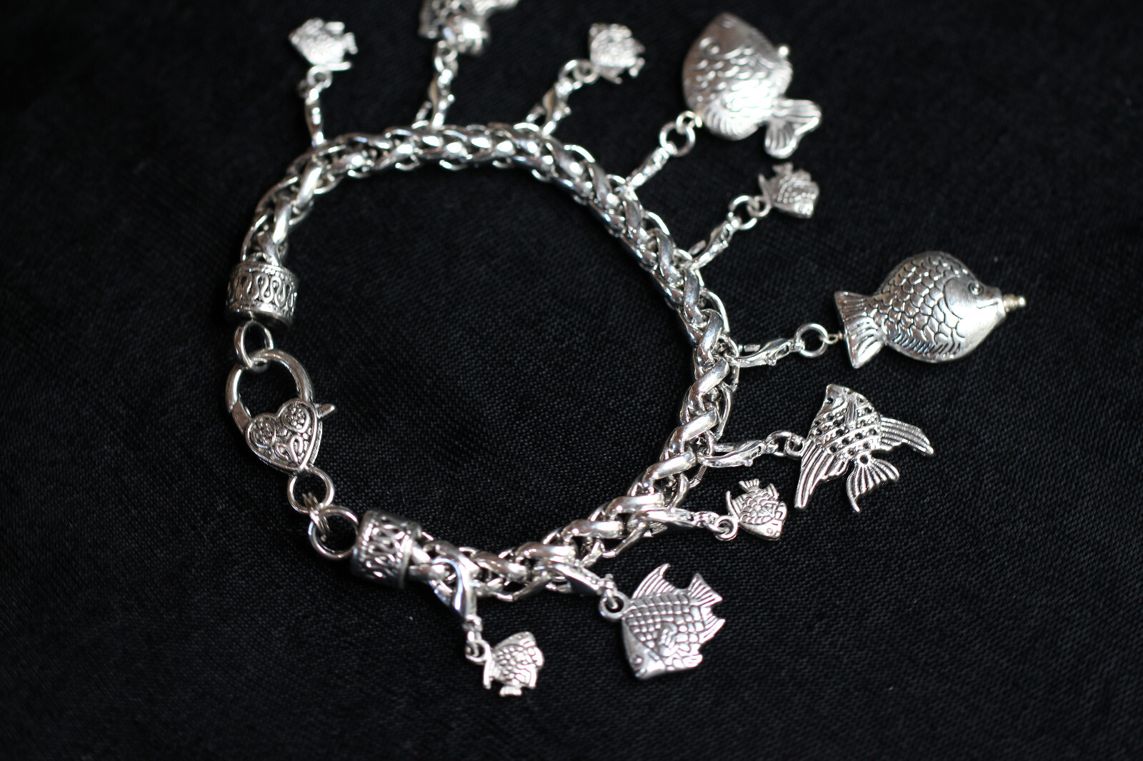 Fish Theme Charm Bracelet Silver Pewter Charms 8″ Interchangeable Fishing Gift