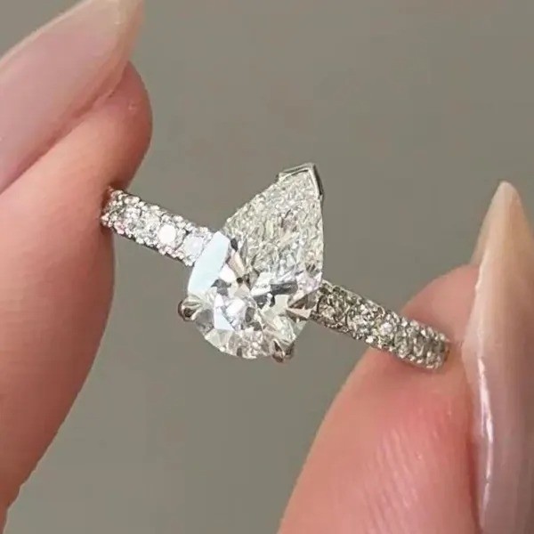 Pear Cut Moissanite Engagement Ring, 925 Silver Anniversary Ring Gift for Wife