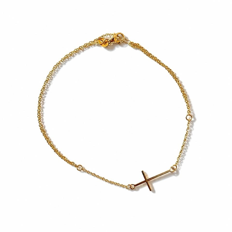 Pulsera Esclavo con dije de cruz lisa, oro 14k