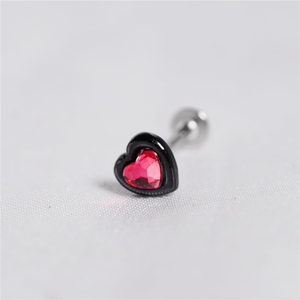 2Pcs 16G Pink CZ Heart Labret Monroe Lip Rings Studs 316L Surgical Steel Blac…