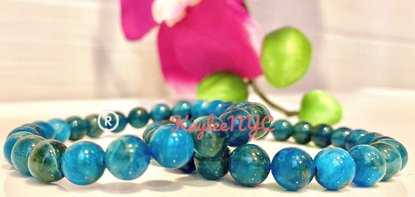 Wholesale Lot 6 Pcs Natural Apatite 8mm 7.5” Crystal Healing Stretch Bracelet