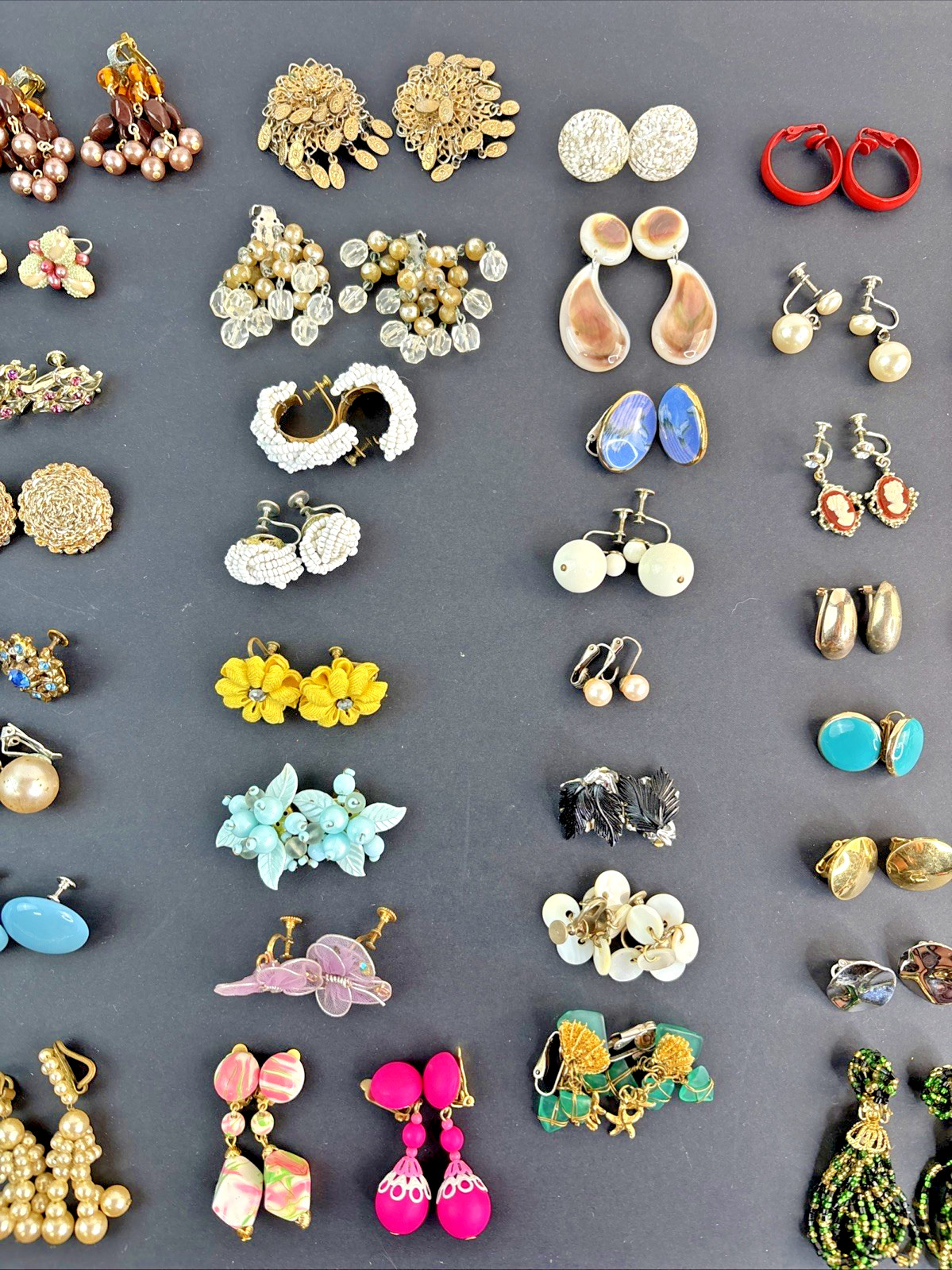 Lot of 62 Clip-on Screw Back Earrings Vintage 1940’s-1970’s Mixed Metals Cluster