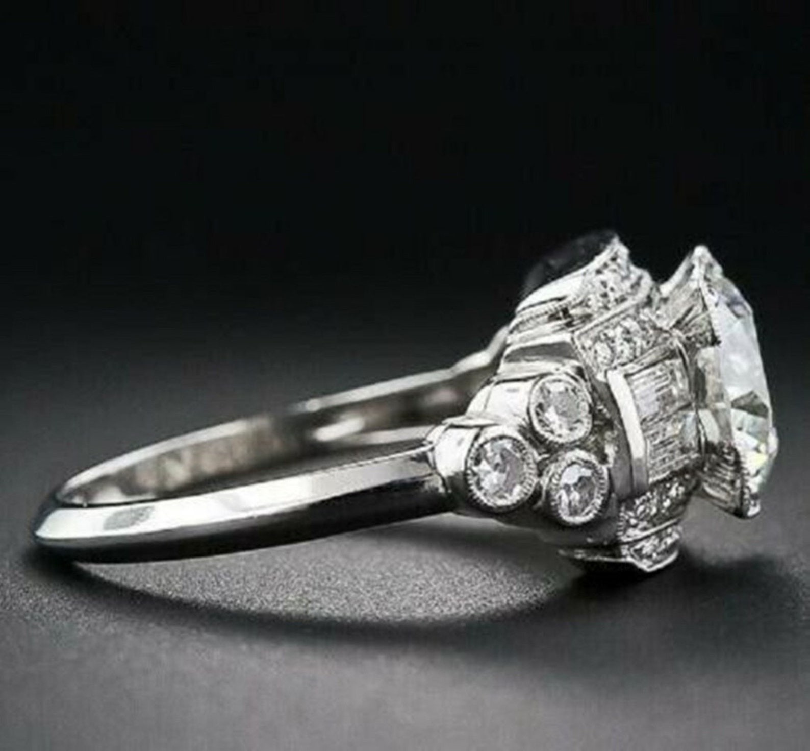 Art Deco Style 3.0Ct Old European Cut Lab-Created Diamond Engagement Silver Ring