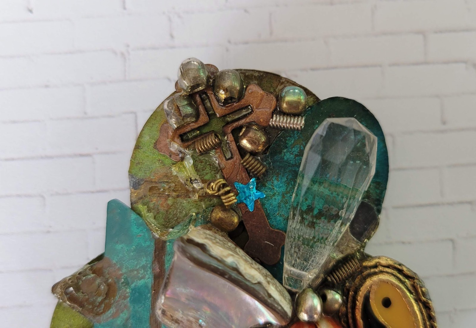 Vintage Artisan Handcrafted Abstract Design Mixed Media Pin Brooch