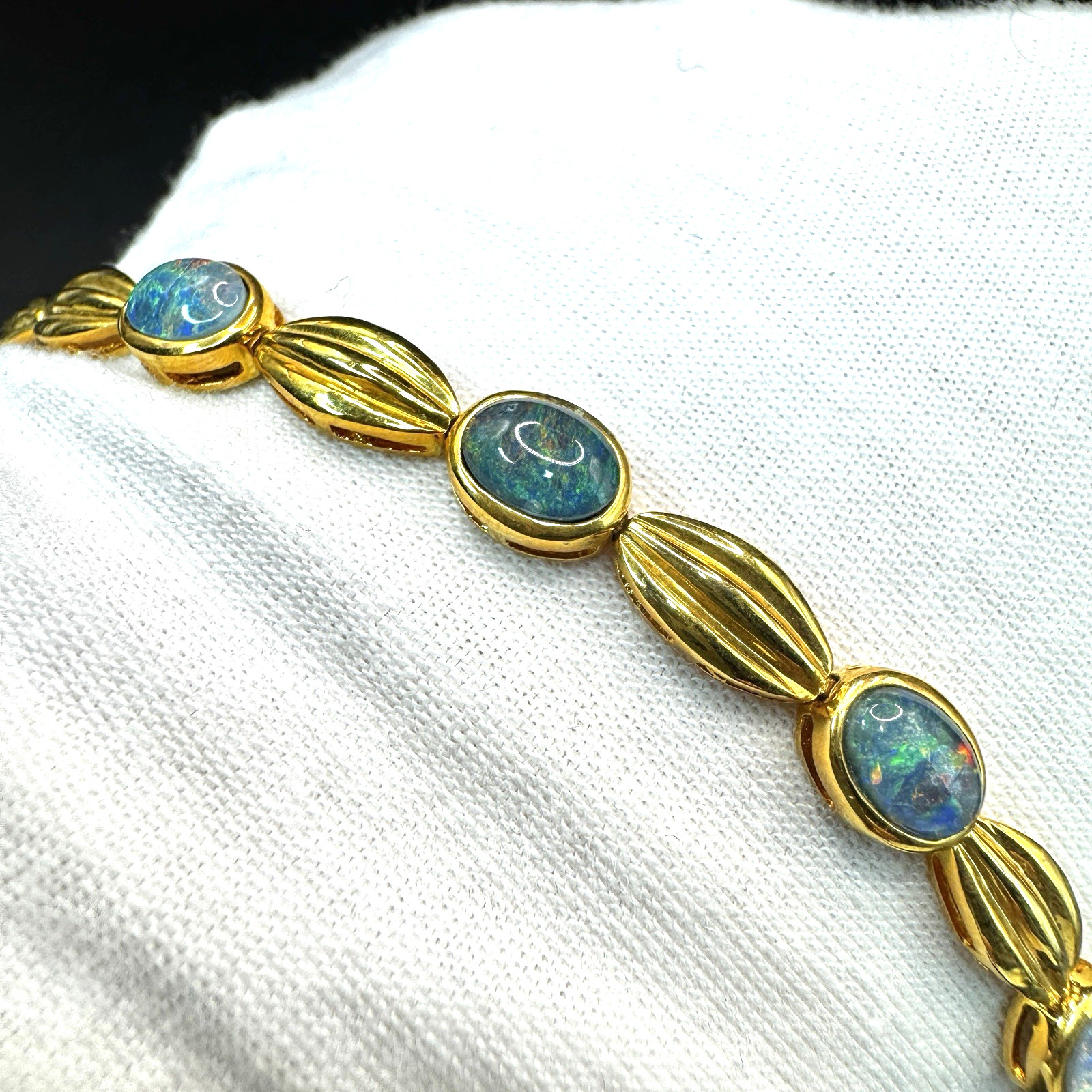 Australian Triplet Opal Bracelet Oval Rainbow GP 925 Sterling Silver 21.5cm