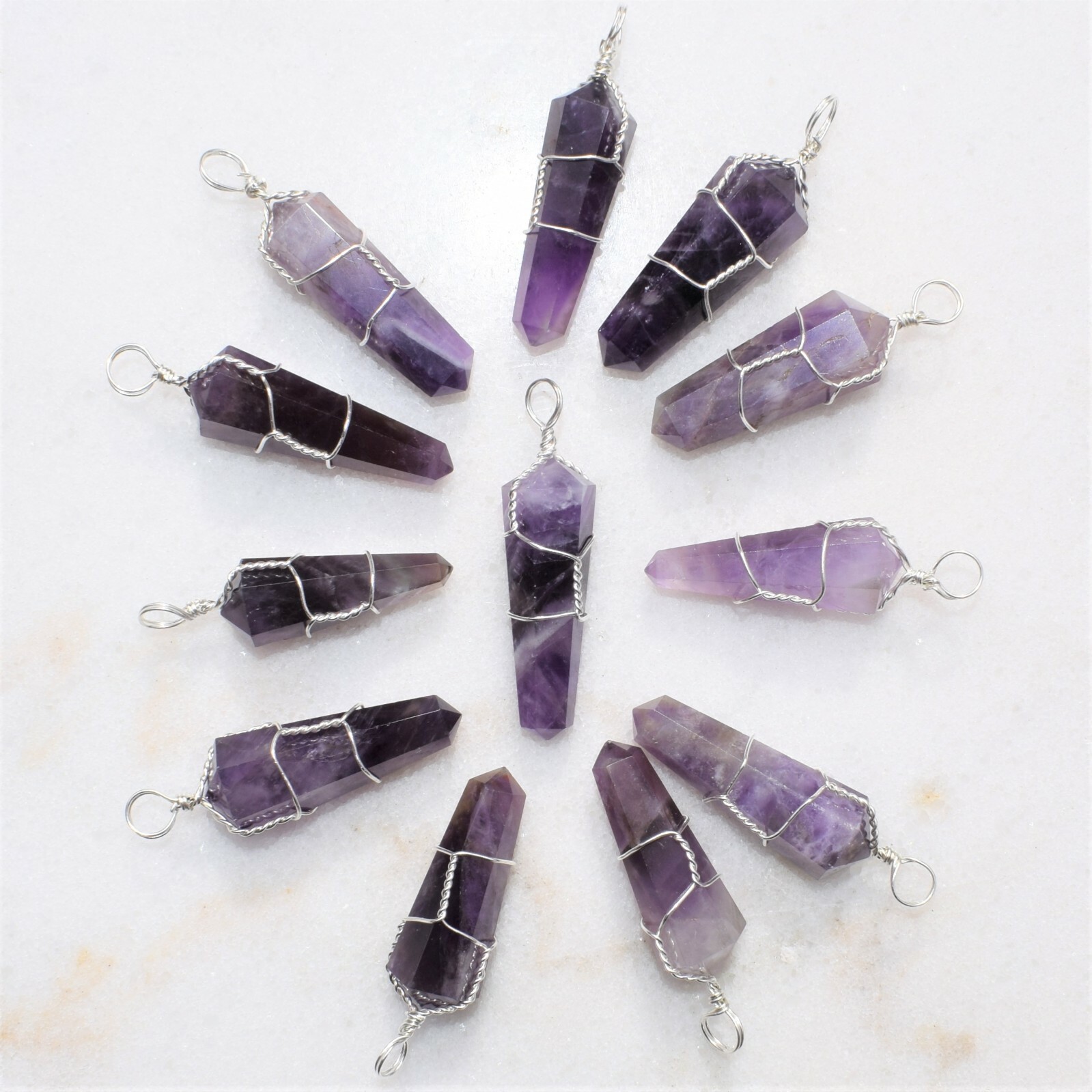 CHARGED Wire Wrapped Himalayan Amethyst Point Pendant + 20″ StainlessSteel Chain