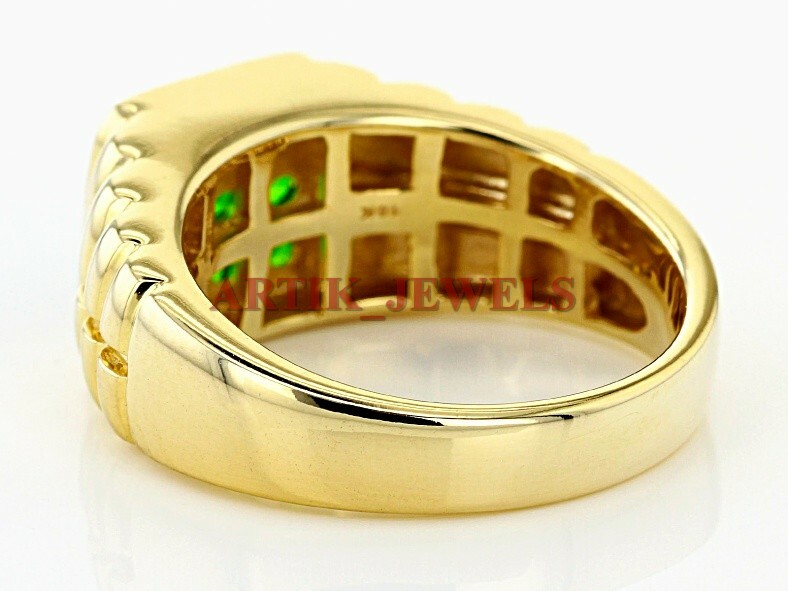 Natural Tsavorite Gemstone With 14K Gold Plated Silver Ring for Men’s #2912