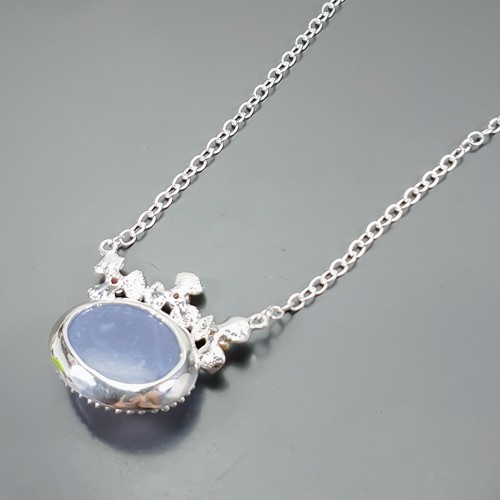 Gem jewelry 32 ct+ Natural Chalcedony Necklace 925 Sterling Silver 17.75″/N25062