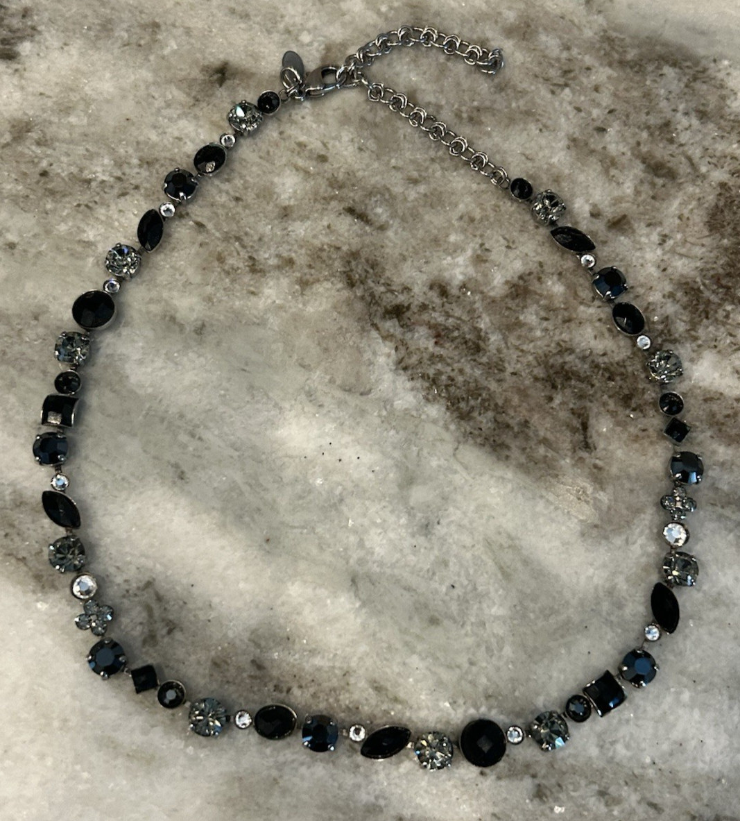 Sorrelli Tennis Choker Necklace Black Gray Crystal Adjustable Silver Retired