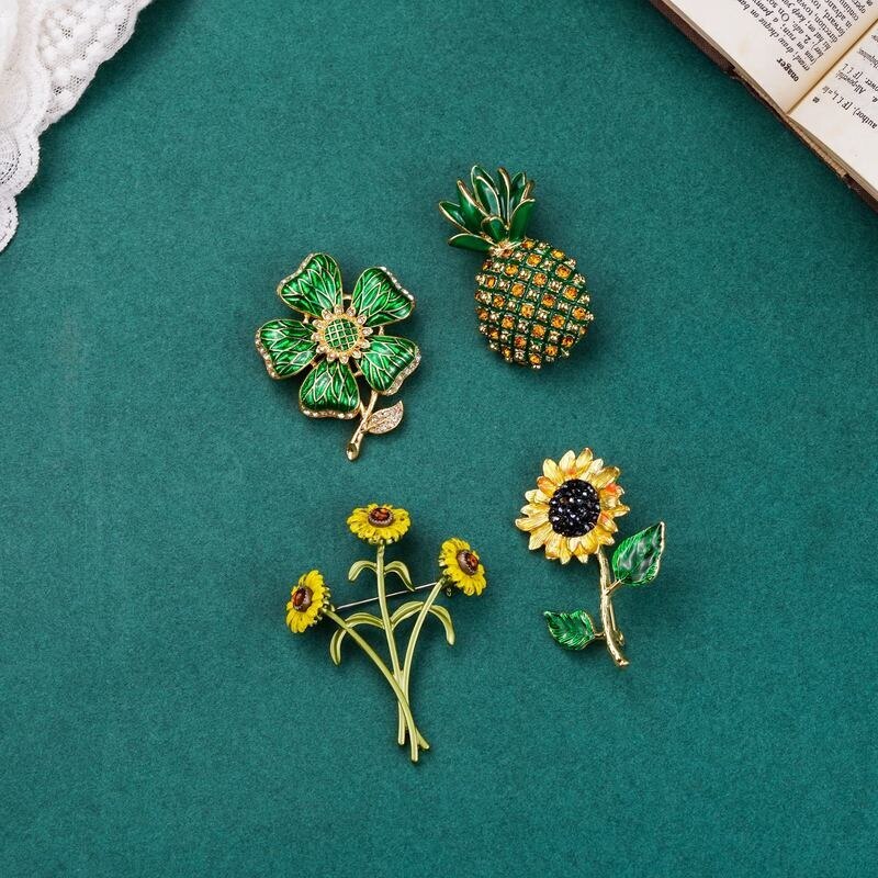 Fashion Women Enamel Flower Leave Pearl Brooch Elegant Plant Brooches for Women