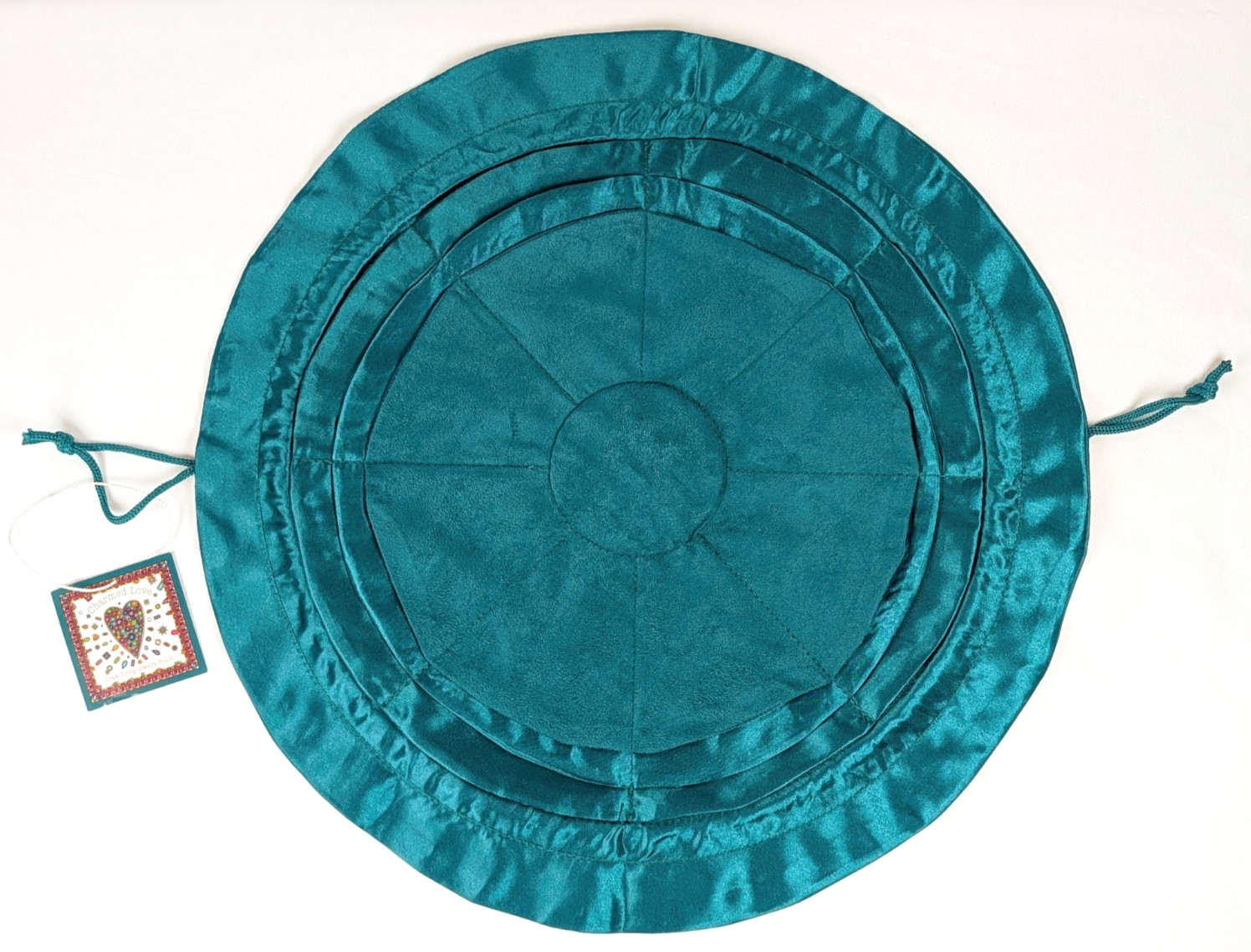 BRIGHTON “Charmed Love” Draw-String Jewelry Pouch Teal White Satin w/Jewels NEW