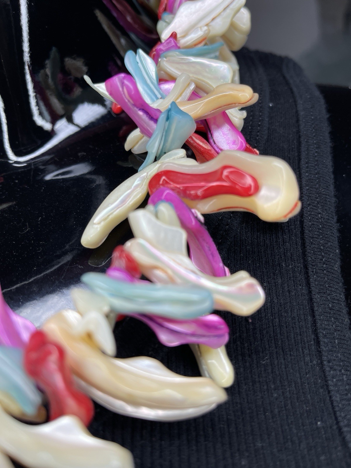 Statement Necklace Pink Blue Ivory Coral Style Beaded Choker Coastal Beach Boho