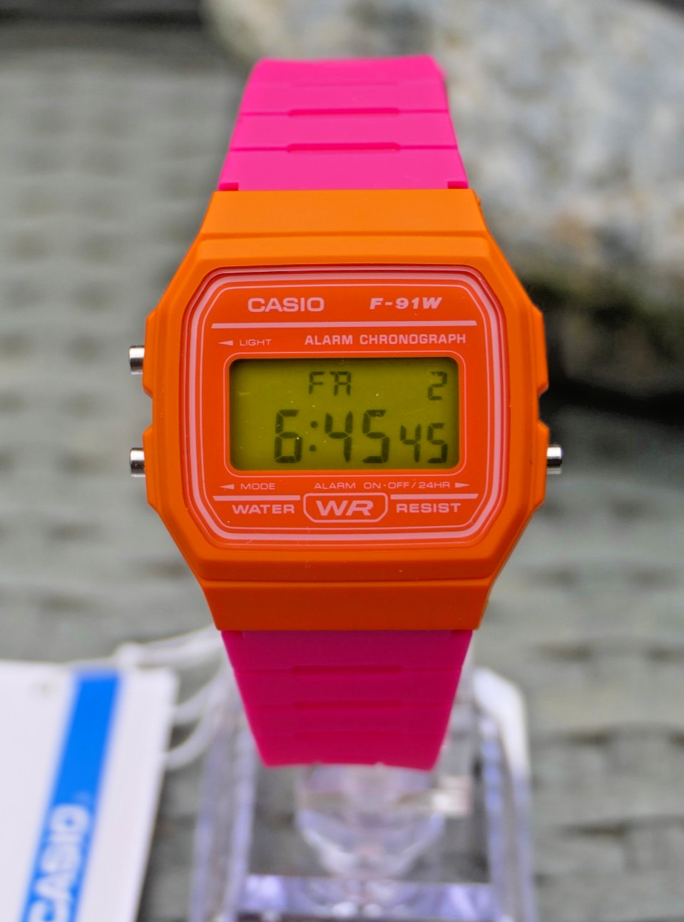 Casio retro 80s f91 Mod Orange and Pink