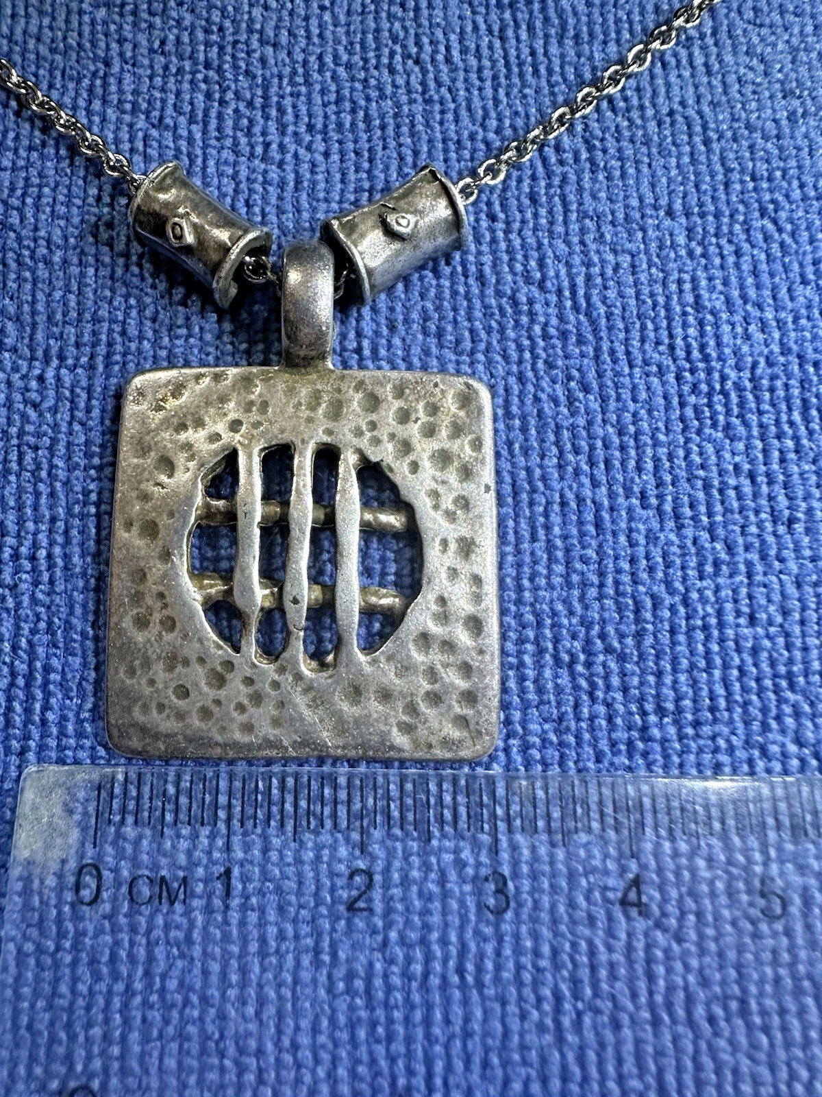 Very Rare Vintage Unique Brand Signed Modernist Hammered Necklace With a Pendant