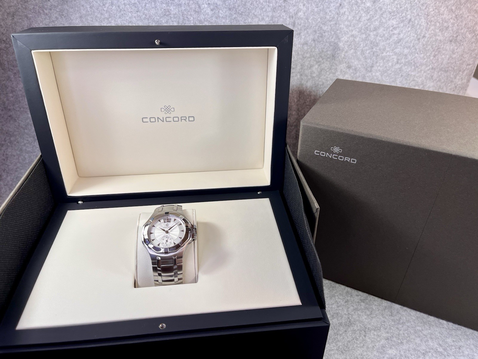 Concord Saratoga Big Date 38mm Automatic Watch Stainless Steel ETA Movement Box