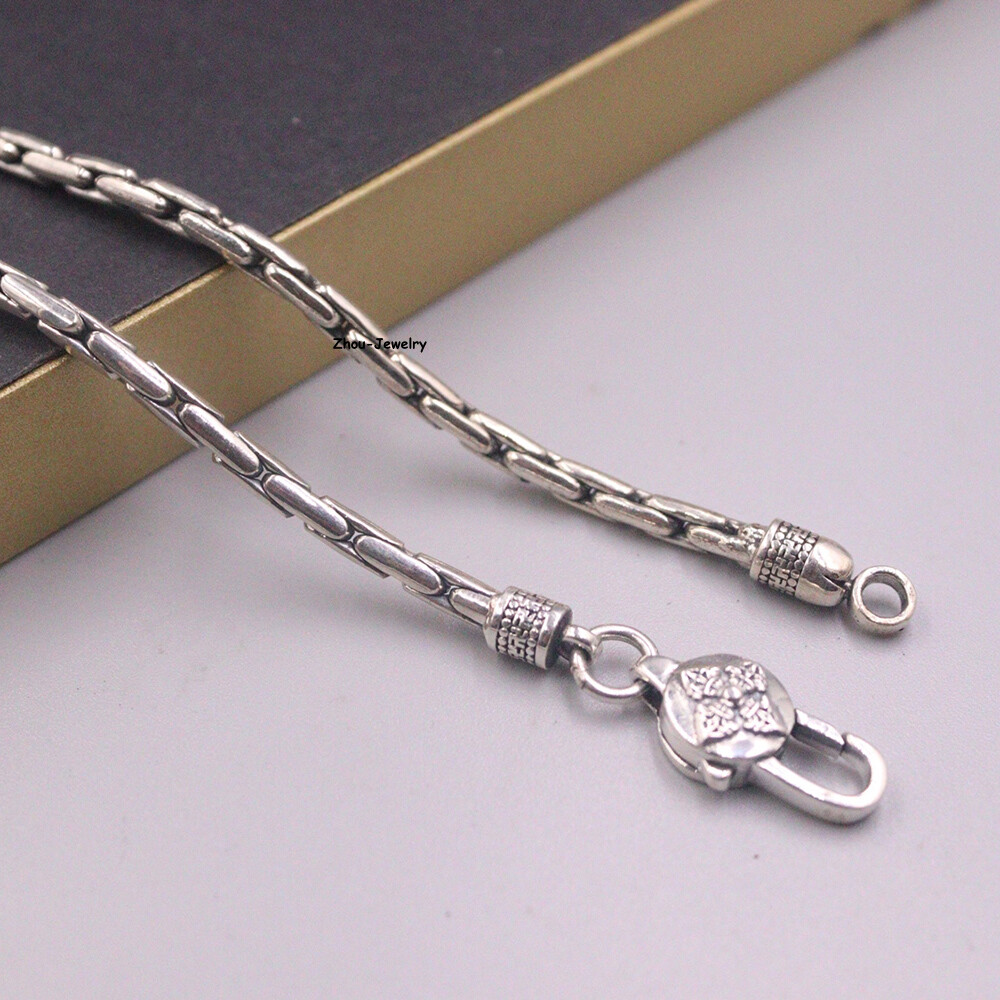 Real S925 Sterling Silver Chain 3mm Snake Bamboo Link Necklace 39-40g 23.6inch
