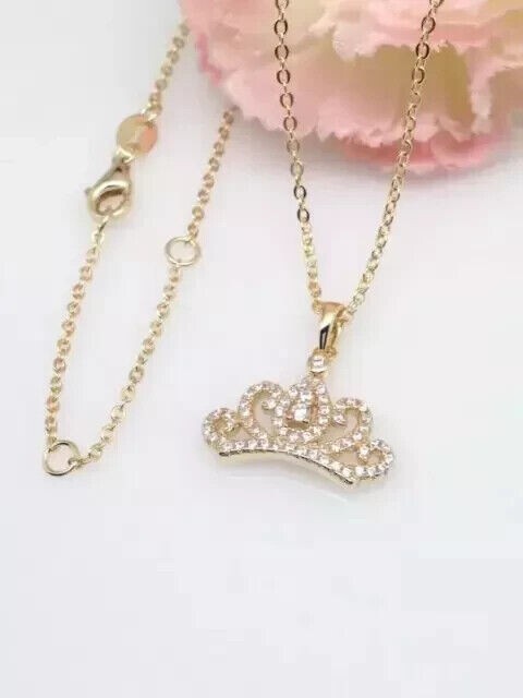 Round Cut Simulated Diamond Gorgeous Crown Fancy Pendant 14k Yellow Gold Plated