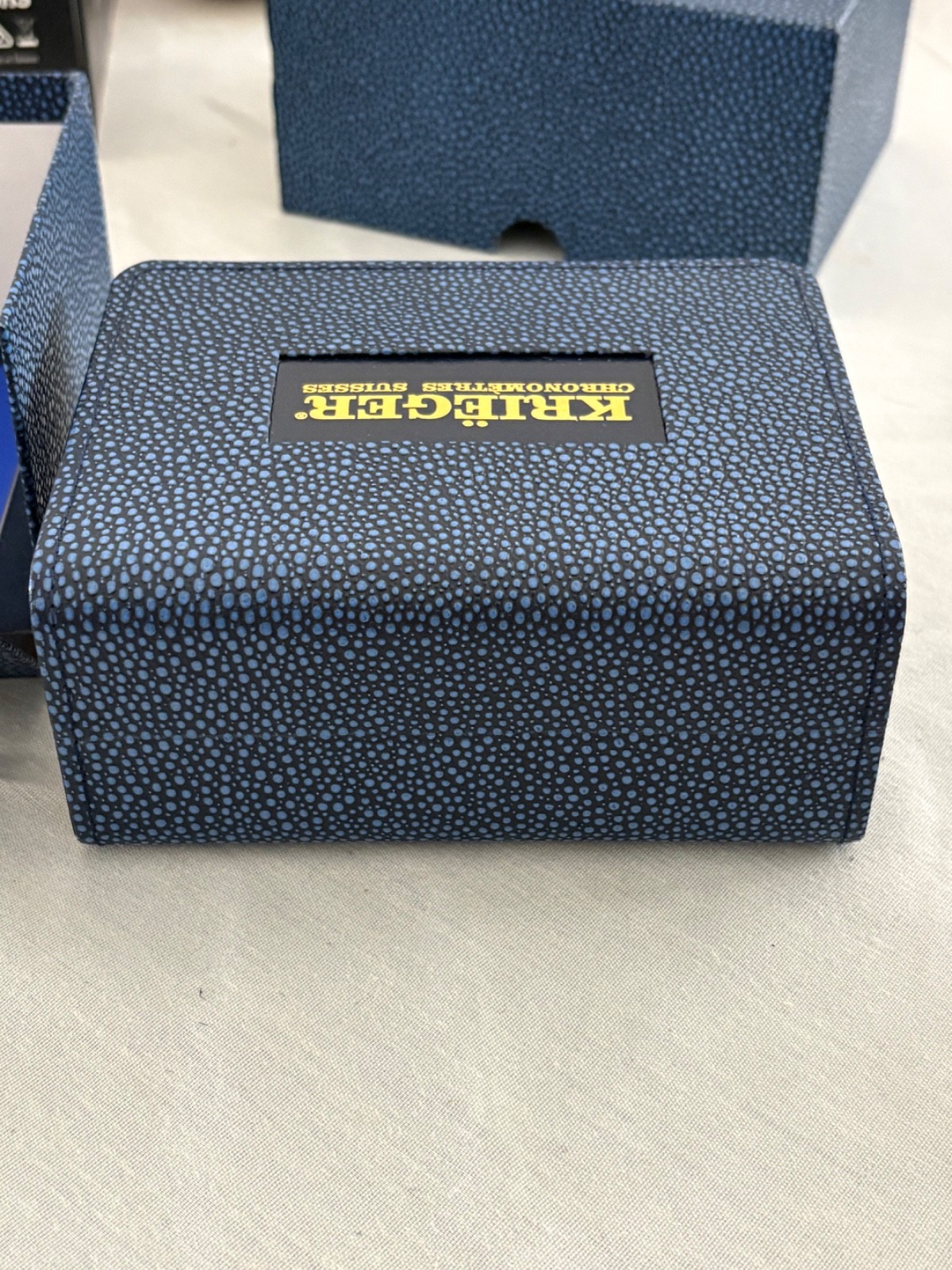 Krieger Chronometres Suisses Blue Stingray Skin Watch Box w/ Booklet / Papers
