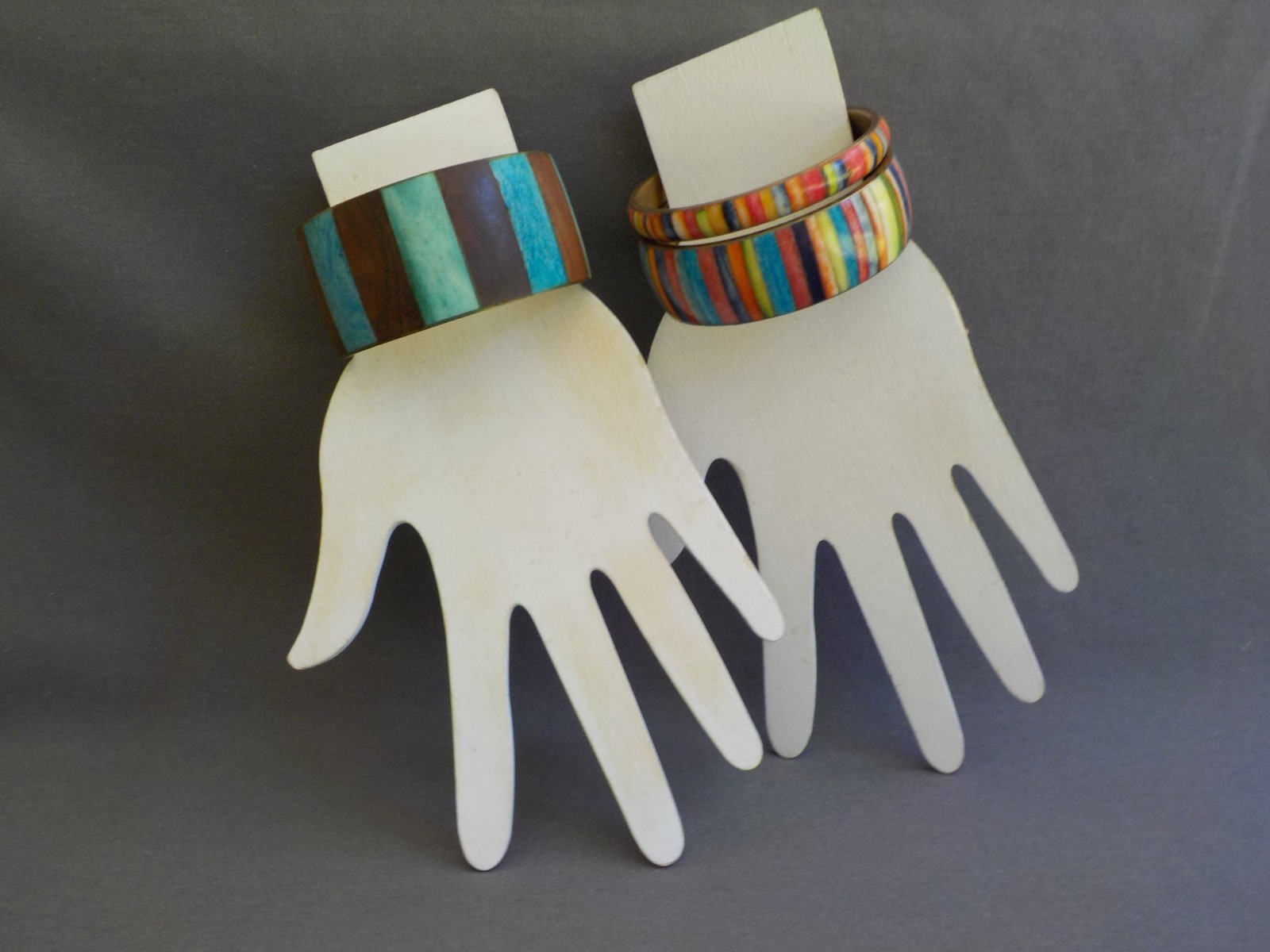 Wood & Dyed Unknown Bangle Bracelet Total 3 Metal Striped Multi Color Variety