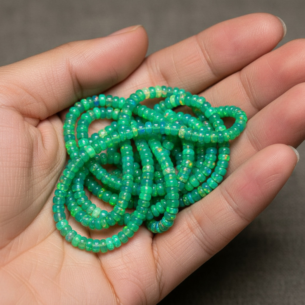 Natural Green Ethiopian Opal Rondelle Beads 4–5mm Size 16 Inch Strand Gemstone