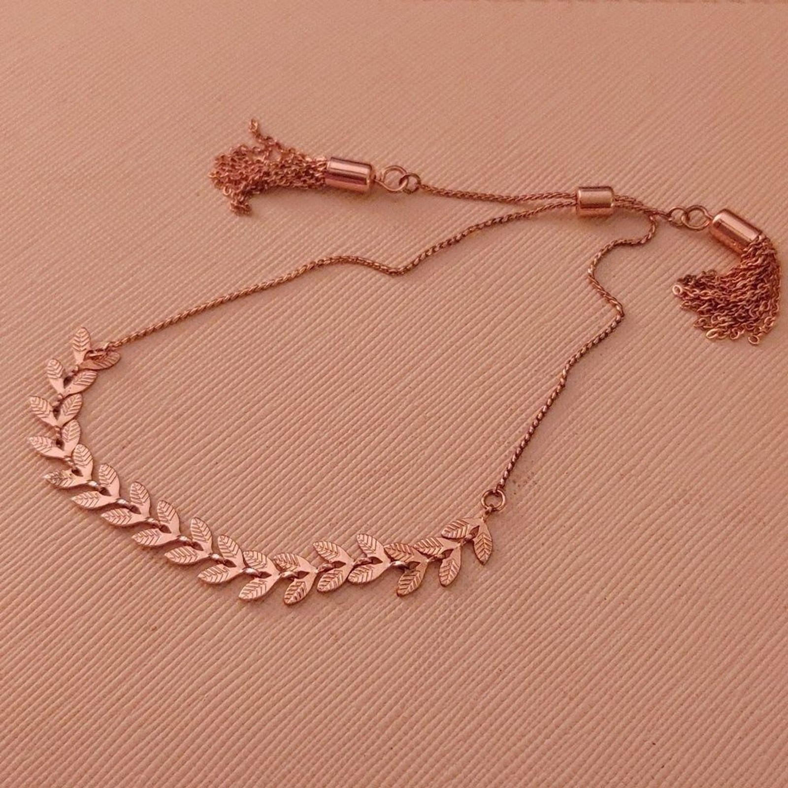 Rose Gold Adjustable Slider Chain Leaf Bracelet