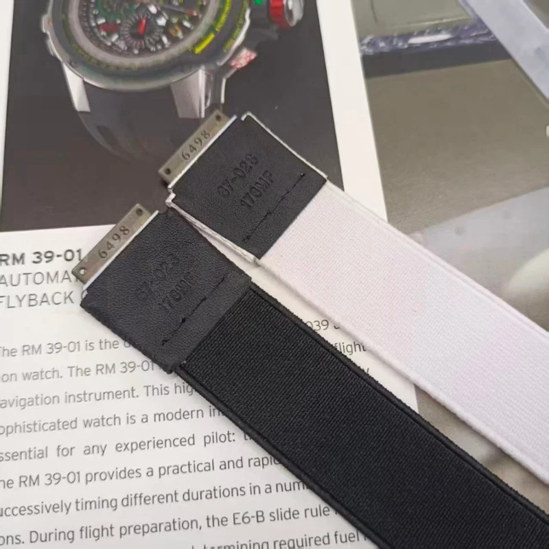 Black White Elastic Watch Strap Band Fits Richard Mille RM67 01 02 S M Size