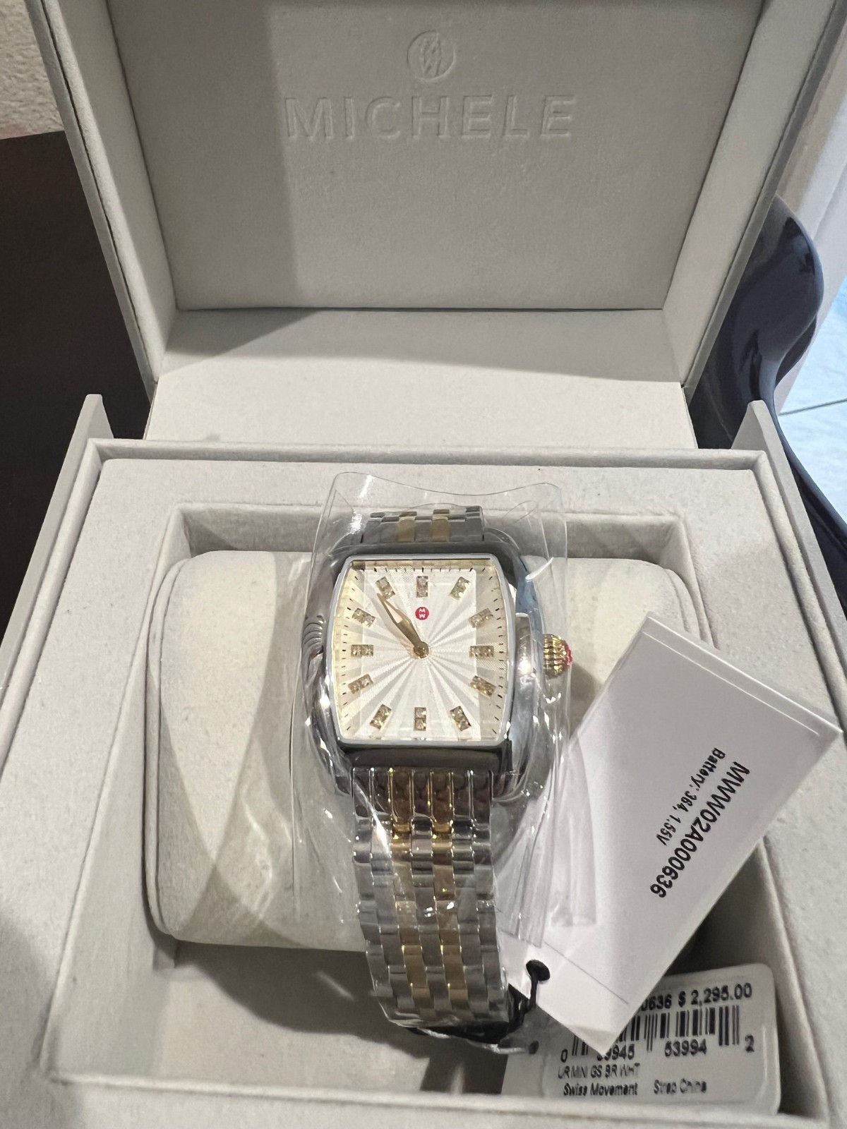MICHELE SWISS 29MM URBANMINI DIAMOND 2 TONE DRESS WATCH, MWW06x000046, NIB