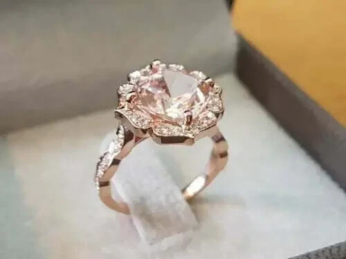 2.80Ct Cushion Cut Diamond Morganite Flower Engagement Ring 14K Rose Gold Finish