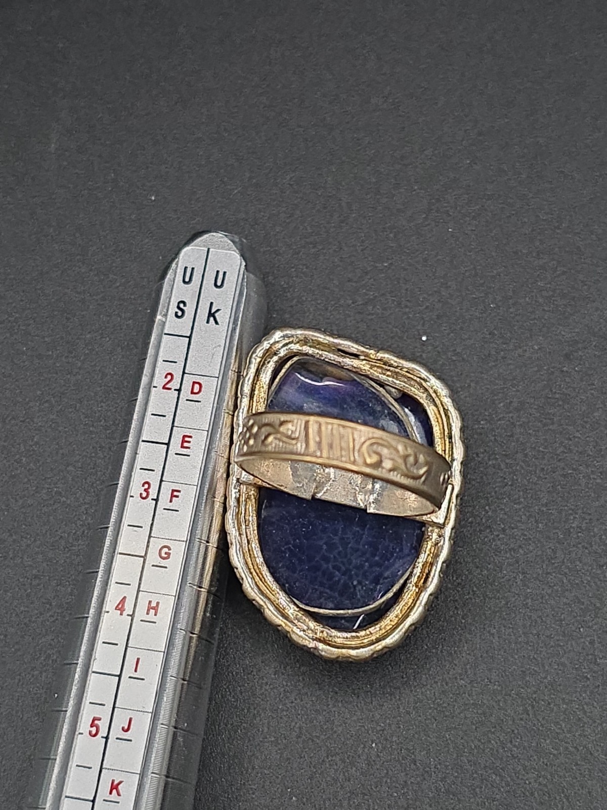 Large Handcrafted Sterling Silver & Purple Blue Agate Statement Ring Size 8