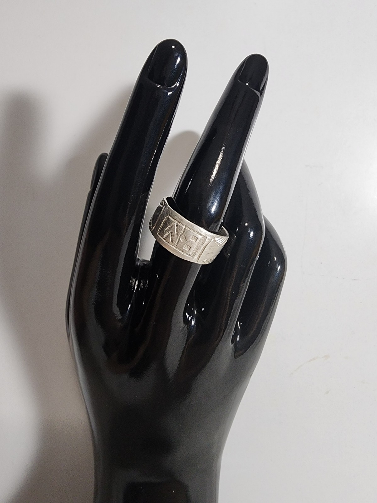 Sterling Silver 925 Geometric Pattern Band Ring, No Stone, Size 9