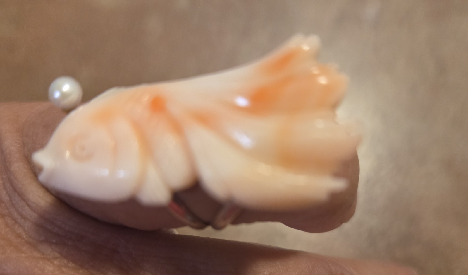 Hawaiian Pink & Angel Skin Coral Koi Fish Sterling Silver Small Ring