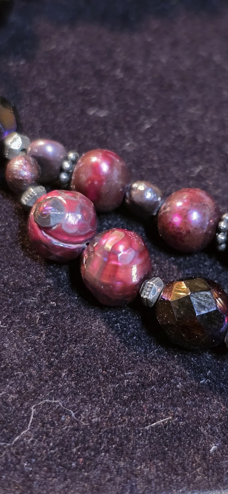 Sterling Silver 925 Burgundy Preals Dubble Strand Bracelet Toogel Clasp