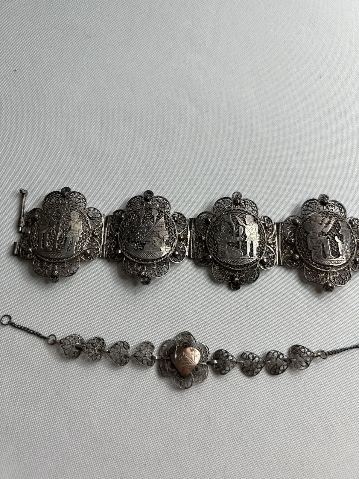 Vintage Egyptian Silver Souvenir Filigree Bracelets Lot Of 2 Made Egypt