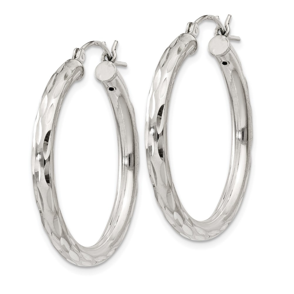 3mm, Satin Polished D/C Sterling Silver Hoops – 30mm (1 1/8 Inch)