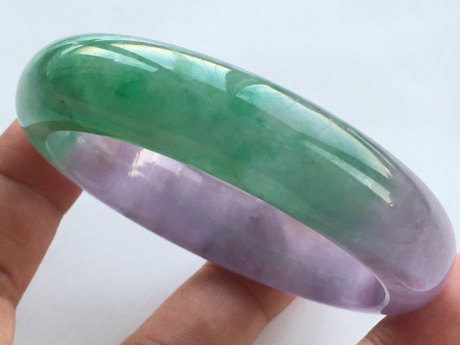 58mm Certified Nature Green/Purple Burmese Jade jadeite bracelets bangle 6446