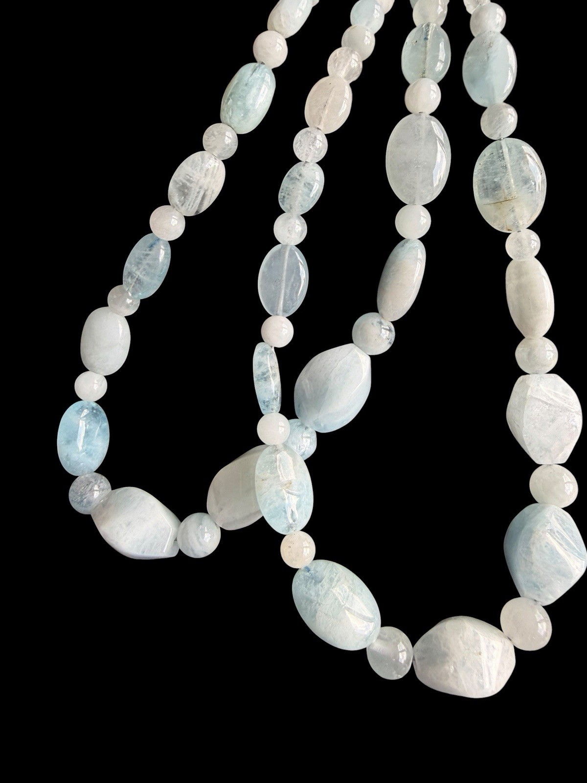 Signed Jay King DTR Sterling Silver Double Strand Aquamarine Beaded Necklace