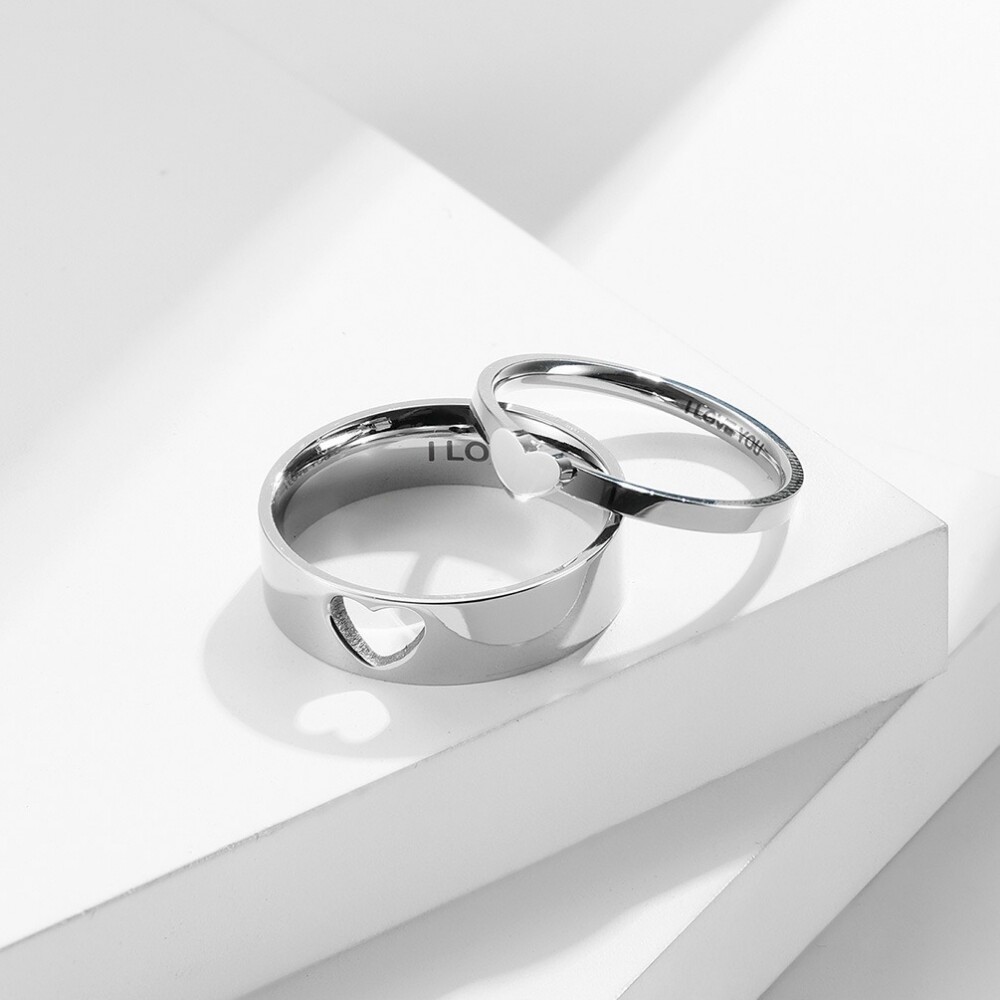 2PCS Matching Heart Couple Rings “I LOVE YOU” Wedding Engagement Promise Band